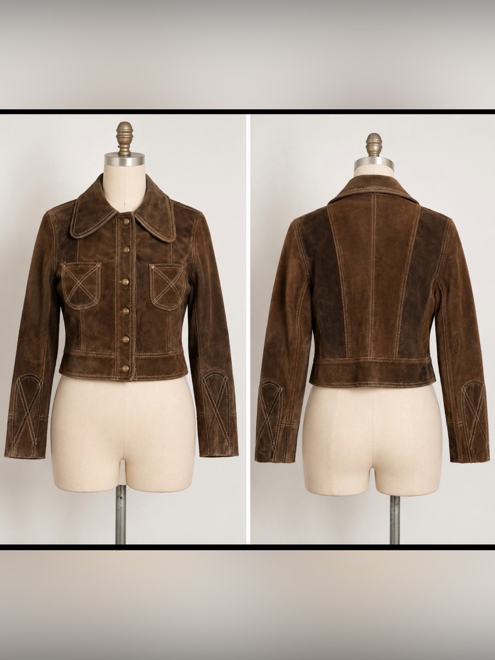 Vintage 70s Suede Leather Western Jacket Oversized Collar Boho
